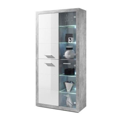 Armoire vitrine Inga 194H x 95L - b&eacute;ton/blanc