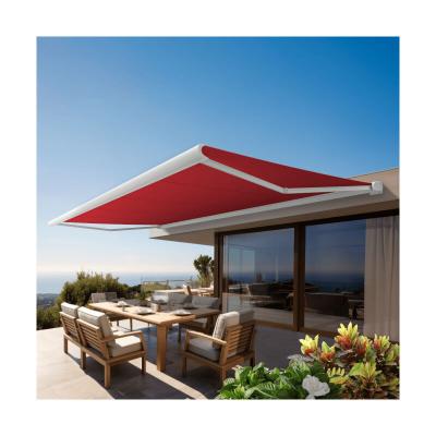 Store banne Coffre PROTECT 2 LED Blanc 4.05x3.5m Motoris&eacute; + LED - Toile Rouge