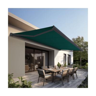 Store banne Coffre PROTECT 2 LED SMART Gris 6x3.5m Motoris&eacute; + Capteur Vent + LED - Toile Verte