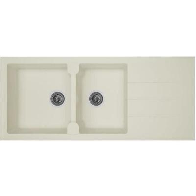 Stradour - Evier cuisine a encastrer 2 bacs + 1 &eacute;gouttoir Aloa - R&eacute;sine - 116 x 50 cm - Blanc