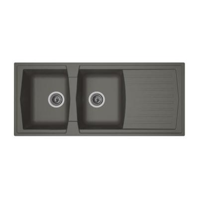 Stradour - Evier cuisine a encastrer 2 bacs + 1 &eacute;gouttoir Arena - R&eacute;sine - 116 x 50 cm - Gris b&eacute;ton