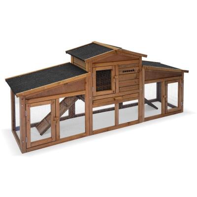 Clapier en bois ANGORA pour lapin et rongeurs, 4 lapins, avec enclos, espace int&eacute;rieur et ext&eacute;rieur