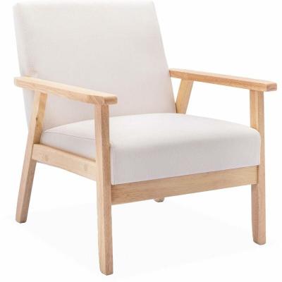 Fauteuil scandinave bois et tissu cr&egrave;me