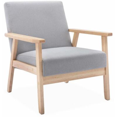 Fauteuil scandinave en bois et tissu gris clair Isak L 64 x P 695 x H 73cm