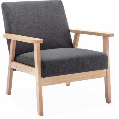 Fauteuil scandinave en bois et tissu gris fonc&eacute; Isak L 64 x P 695 x H 73cm