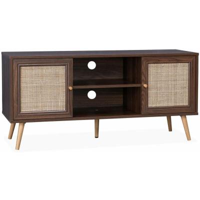 Meuble TV en cannage couleur bois fonc&eacute; sweeek