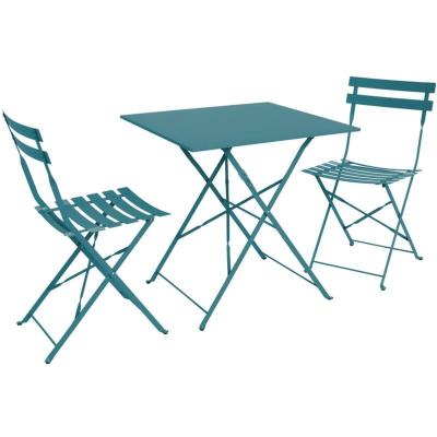 Salon De Jardin Bistrot Pliable - Emilia Carr&eacute; Bleu Canard - Table Carr&eacute;e 70x70 Cm Avec Deux Chaises