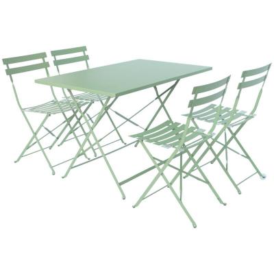 Ensemble bistrot pliable Emilia rectangulaire vert de gris - Table 110x70cm et 4 chaises - SWEEEK