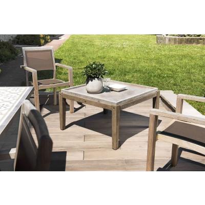 Table basse carr&eacute;e - B&eacute;ton pieds Acacia marron - 80 x 80 cm - Gris