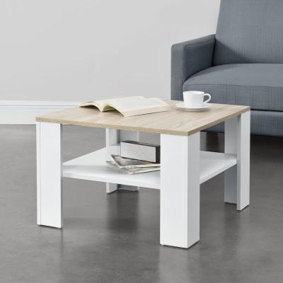 Table Basse De Salon Aachen 60 x 60 x 40 cm Blanc et Effet Ch&ecirc;ne [en.casa]