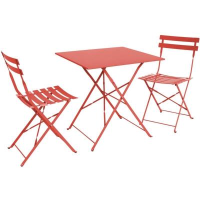 Salon De Jardin Bistrot Pliable - Emilia Carr&eacute; Terra Cotta - Table Carr&eacute;e 70x70 Cm Avec Deux Chaises