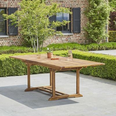 Table de jardin en teck huil&eacute; massif extensible 8/10 pers. - Marron