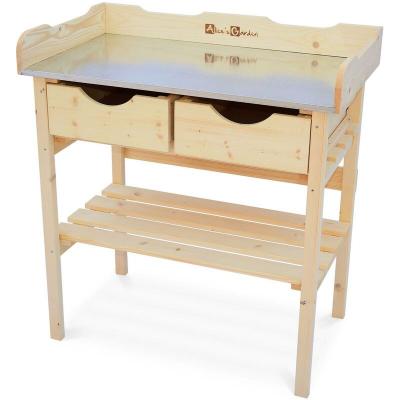Table de jardinage ext&eacute;rieure avec &eacute;tabli en bois et 2 tiroirs