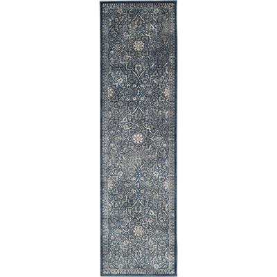 Tapis de salon interieur en bleu & gris clair, 66 x 244 cm