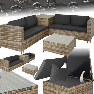 Canap&eacute; De Jardin Sienne 4 Places Avec Coffre De Rangement - Marron Naturel/Gris Fonc&eacute;