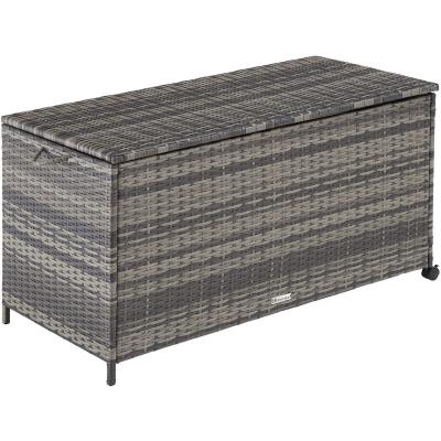 Coffre de jardin rangement pour coussins tressage en rotin gris