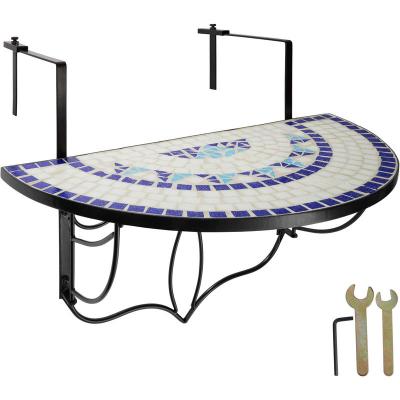 Tectake table de balcon rabattable 75 x 65 x 62 cm - blanc/bleu 402766