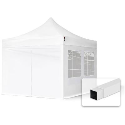 TOOLPORT Tente pliante 3x3 m - Acier, PES env. 300g/m&sup2;, blanc, 4 c&ocirc;t&eacute;s avec fen&ecirc;tres, blanc