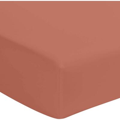 Drap housse terracotta 100% coton bonnet 40 cm 160x200 cm - Orange