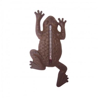 Thermom&egrave;tre de jardin grenouille en fonte 23 x 12,5 cm