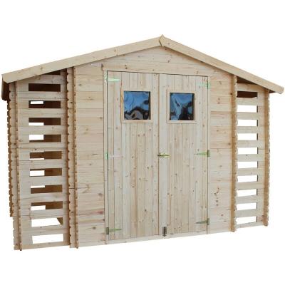 TIMBELA M391 Abri de jardin en bois et range b&ucirc;ches I206xL328xH218 cm / 5,41 m2