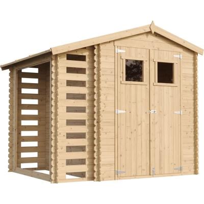 Abri de jardin en bois et range b&ucirc;ches ext&eacute;rieur - I206xL272xH218 cm/ 353 + 097 m2 - TIMBELA M386