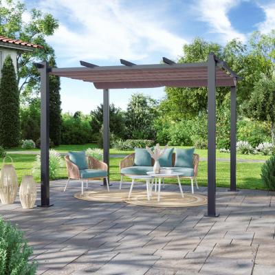 Tonnelle 3x3m avec toile r&eacute;tractable taupe en aluminium gris