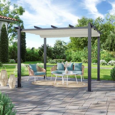 Tonnelle 3x3m avec toile r&eacute;tractable &eacute;cru en aluminium gris