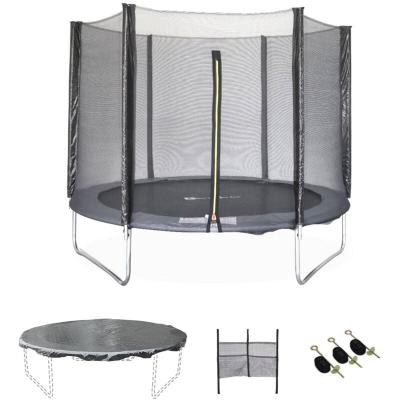 Trampoline 250 cm. Gris. Avec filet de protection. B&acirc;che. Filet pour chaussures. Kit d'ancrage