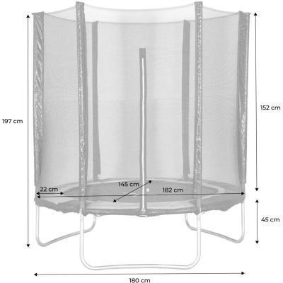 Trampoline &Oslash;180cm - Cassiop&eacute;e Gris Avec Son Filet De Protection - Trampoline De Jardin 2m