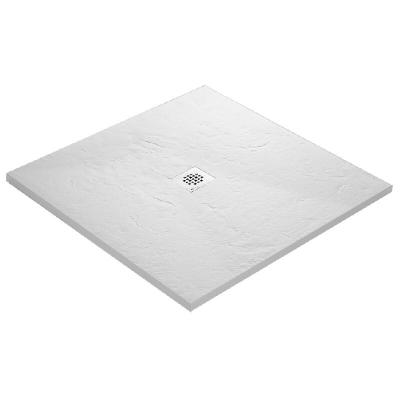 Receveur de douche en r&eacute;sine imitation ardoise 90 x 90 cm blanc + natte &eacute;tanche + siphon 360&deg;