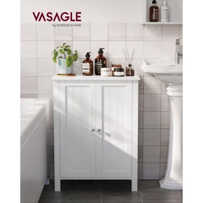VASAGLE Meuble de salle de bain sur pieds avec 2 &eacute;tagr&egrave;res r&eacute;glables, Blanc