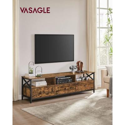 Meuble TV 3 tiroirs 3 &eacute;tag&egrave;res effet bois marron rustique