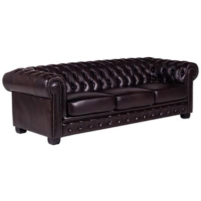 Canap&eacute; chesterfield 4 places BRENTON 100% cuir de buffle - Marron reflets ch&acirc;tains