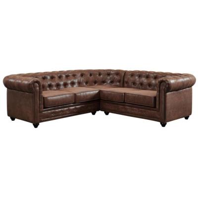 Canap&eacute; d'angle CHESTERFIELD en microfibre aspect cuir vieilli