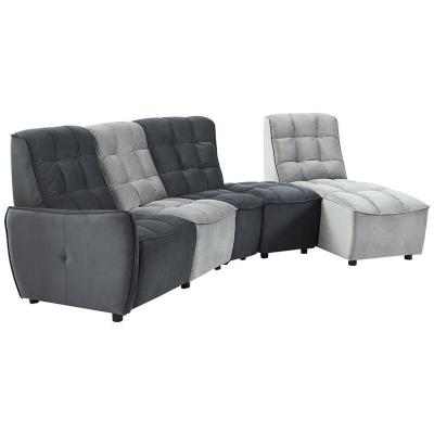 Canap&eacute; d'angle relax &eacute;lectrique modulable en velours gris clair et anthracite ALFORD