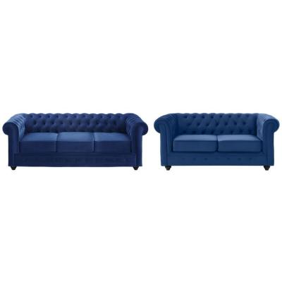 Canap&eacute; 3+2 places CHESTERFIELD - Velours bleu roi