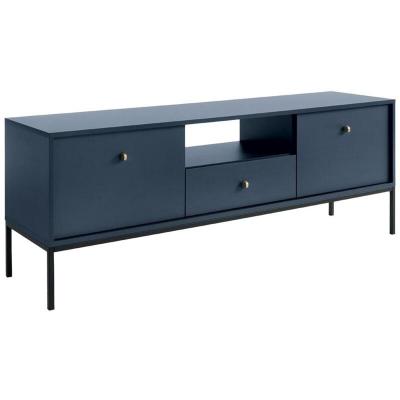 Vente-unique Meuble TV - 2 portes, 1 tiroir et 1 niche - Bleu - BOGDAN
