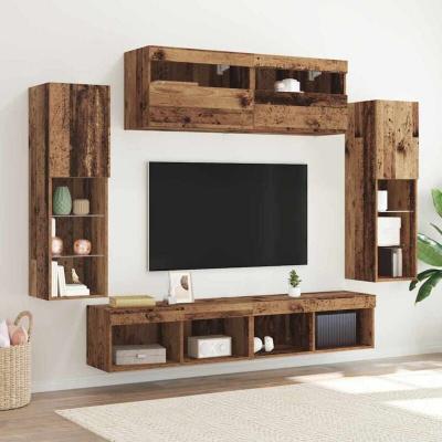 Ensemble de 8 unit&eacute;s murales TV avec &eacute;clairage LED en bois ancien vidaXL