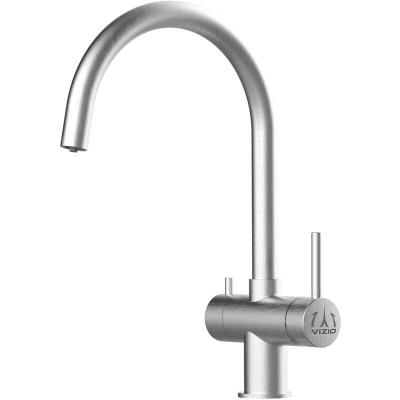 Robinet de cuisine 3 voies en acier inox chirurgical bross&eacute; - bec pivotant 360&deg; VZFX011380