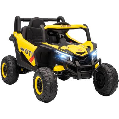 Buggy &eacute;lectrique enfant utv 12v 7kmh max. T&eacute;l&eacute;commande port usb nombreux effets jaune noir