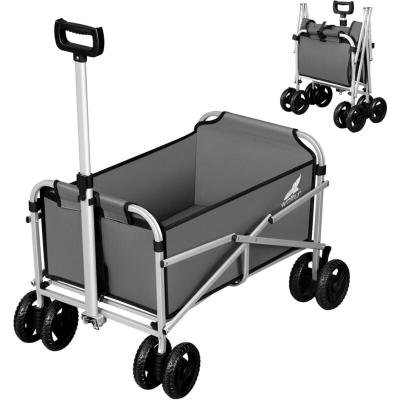 Chariot de jardin pliable,chariot avec 4 roues,chariot &agrave; roulettes,en tissu oxford+m&eacute;tal,gris fonc&eacute;