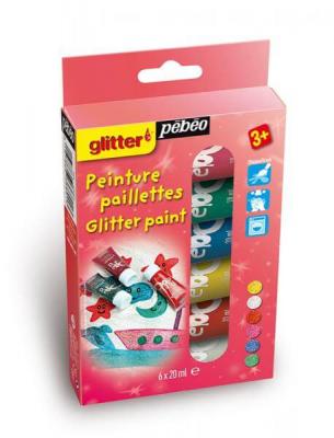 P&eacute;b&eacute;o Kit D&eacute;couverte Peinture Paillettes 6 Tubes De 20 Ml Assorties