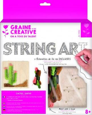 Graine Cr&eacute;ative Tableau cactus string art carr&eacute; en bois T.U