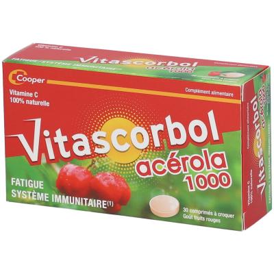 VITASCORBOL Ac&eacute;rola 1000 vitamine C comprim&eacute;s&agrave;croquer x 30