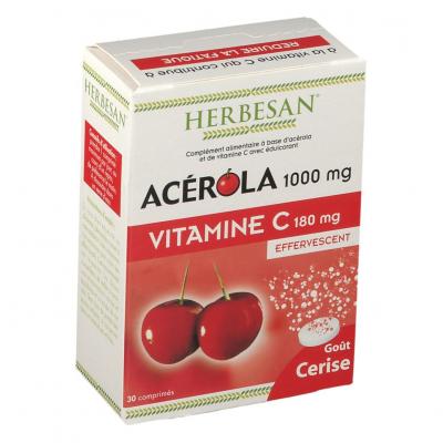 Herbesan Ac&eacute;rola 1000 Go&ucirc;t Cerise 30 comprim&eacute;s effervescents