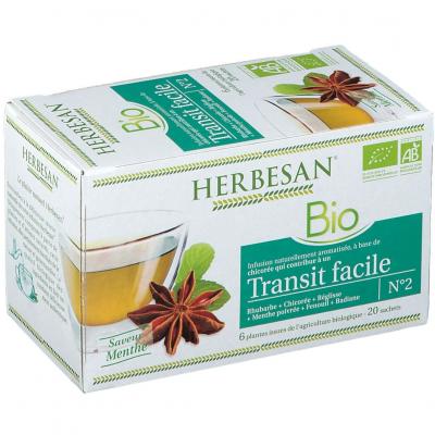 Herbesan Bio Infusion Transit Facile Saveur Menthe n&deg;2 20 sachets