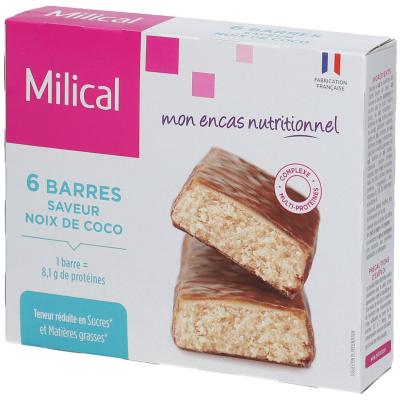 Milical Barres Minceur Hyperprot&eacute;in&eacute;es Noix de Coco 6 unit&eacute;s