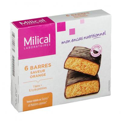 MILICAL Barres minceur hyperprot&eacute;in&eacute;es go&ucirc;t chocolat orange x 6