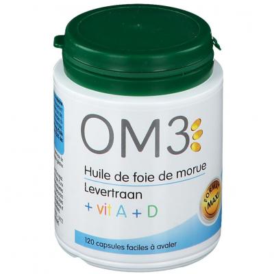 OM3 Huile de Foie de Morue + Vitamines A + D 120 capsules